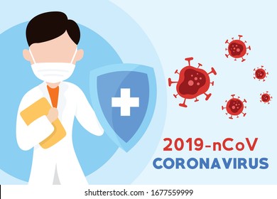 Doctor Versus Corona Virus. Corona Virus Vector Illustration