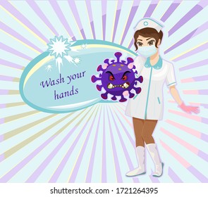 The doctor and virus Covid. Frame medic | Wash your hands