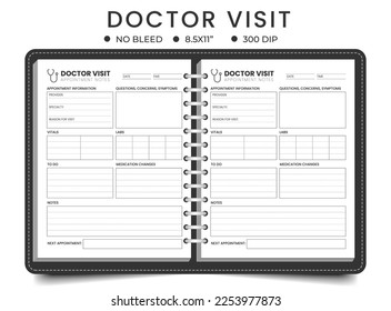 Doctor visit logbook or planner	tracker template