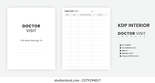 Doctor Visit Tracker Note Template, Printable Doctor Visitation Logbook KDP Interior Letter Size