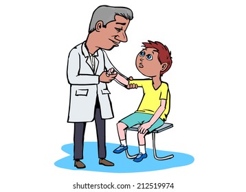 doctor visiting a boy with broken arm