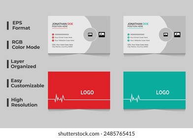 Tarjeta de visita del médico, tarjeta de visita de atención médica, tarjeta de visita del hospital, tarjeta personal creativa, diseño, set