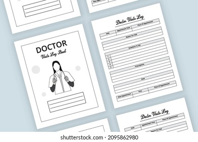 Doctor visiting logbook interior. Female doctor holding stethoscope vector. interior medical logbook. Medical notebook. Medical Visit Log Book. Health Care Log Book and medical Tracker.