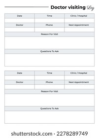 Doctor visiting logbook template, Doctor visit log