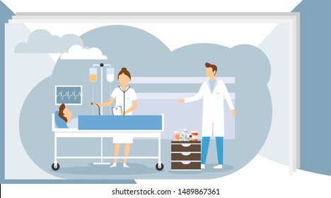 Doctor Visiting Patient Man Lying Bed Stock Vector (Royalty Free ...