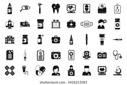 Doctor visits icons set simple vector. Nurse mask. Care home