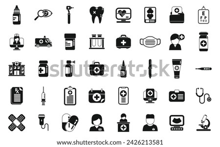 Doctor visits icons set simple vector. Nurse mask. Care home
