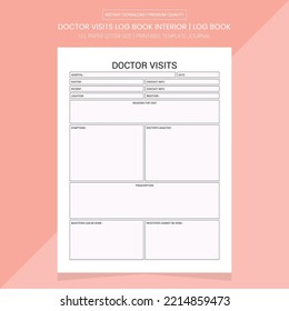 Doctor Visits Log Book Interior | Doctor Visits Log Book | Doctor Visits Notebook | print templates