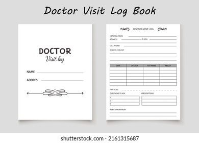 Doctor visits logbook planner template design for KDP Interior. Low content KDP interior