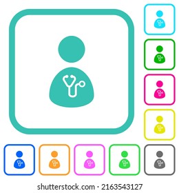 Doctor vivid colored flat icons in curved borders on white background