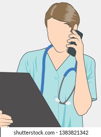 Doctor w Stethoscope and chart on the phone