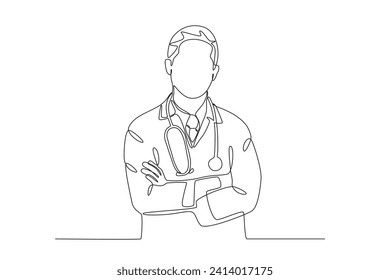 El doctor espera al paciente. Dibujo de una línea del día de los médicos nacionales