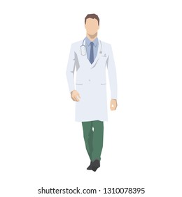 Doctor walking, isolated vector illustration. Medical flat design character