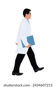Doctor walking side view with document folder. 