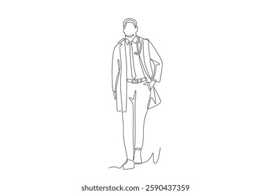 The doctor walks towards the clinic. Walking into the clinic concept one-line drawing