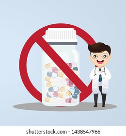 Doctor warns about prohibited medications.vector, illustration
