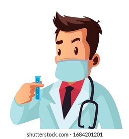 Doctor wear mask is analyze his covid19 patient rapid test result 
