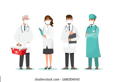 doctor wear mask in different character.medical concept. vector illustration flat cartoon