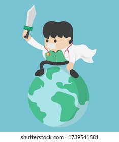 Doctor wearing Face Mask Fight Against Covid-19 Protect the human world from germs