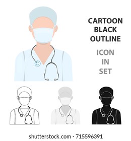 The doctor is wearing a face mask with a phonendoscope. Medicine single icon in cartoon style vector symbol stock illustration web.