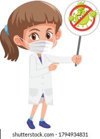 Doctor wearing mask and holding stop coronavirus sign illustration