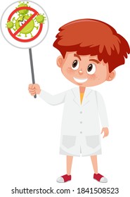 Doctor wearing mask and holding stop coronavirus sign illustration