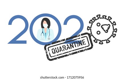 Doctor wearing mask, vector illustration. 2020 year Quarantine from Coronavirus Pandemic .  COVID-19 (2019-nCoV ) virus Danger Outbreak of influenza. . Worldwide threat of infection. Health risk Stop