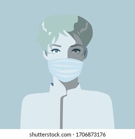 Doctor wearing medical face masks during COVID-19. Conceptual minimal vector illustration.