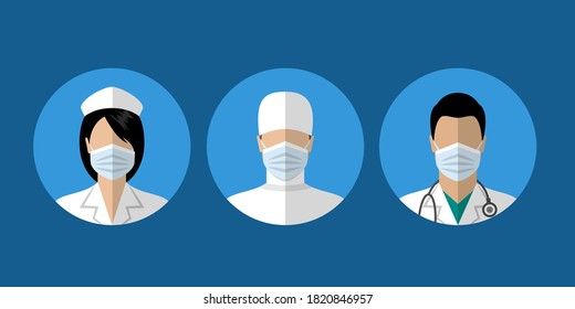 Doctor wearing a medical mask. Medical avatar. Flat style vector illustration