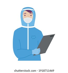 doctor wearing medical mask and biosafety suit character vector illustration design