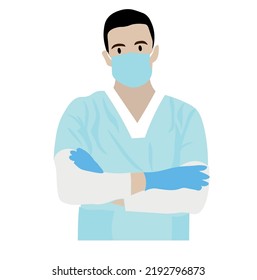Doctor wearing medical mask on white background