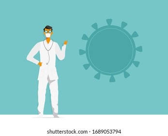 Doctor wearing a medical mask speaks about a new virus