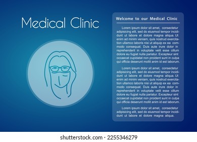 Doctor wearing medical protective face mask and glasses. Woman linear style character. Vector design for medical clinic