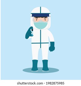 Doctor wearing PPE Costume With vaccine concept