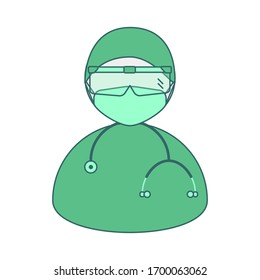 A doctor is wearing protective equipment to coronavirus vector illustration isolated on white background. 