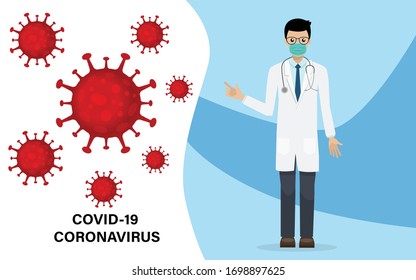 Doctor Wearing a Protective Mask to Protect Covid-19 or Corona Virus Outbreak, Vector illustration 
