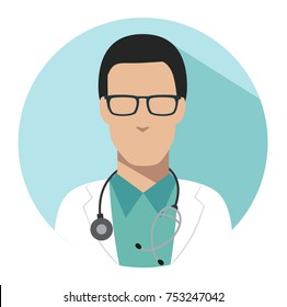 Doctor Web Icon. Therapist Medical Avatar In Flat Style Illustration