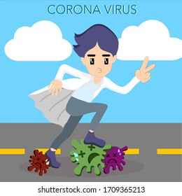 doctor in white Adhesive shirt, is killing the coronavirus for humans.Vector illustration.
