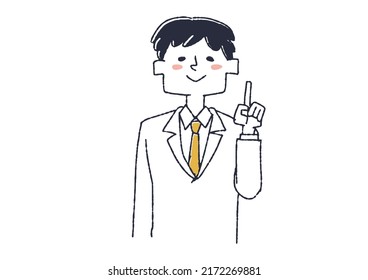 A doctor in a white coat explaining important points, a medical worker with various facial expressions