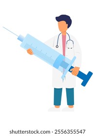 A doctor in a white coat holding a syringe