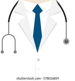 Doctor white coat with stethoscope. Vector illustration.