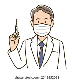 doctor in white coat with syringe, Vector illustration
