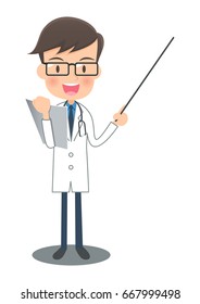 Doctor of a white robe to explain with instructions stick having a file