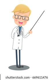 Doctor of a white robe to explain with instructions stick