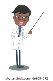 Doctor of a white robe to explain with instructions stick