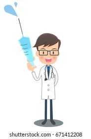 Doctor in a white robe having a syringe.