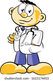 Doctor with white tunica and stethoscope. Conceptual illustration about medicine and health care. Medical icon Image in cartoon style. Vector available in EPS 10.