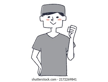 A doctor who encourages by making fists, a medical worker with various facial expressions
