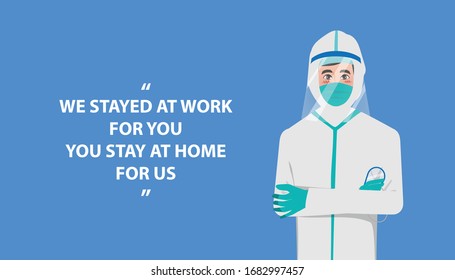 Doctor who saves patients from coronavirus outbreak.  Fighting COVID-19 concept. Save the doctor concept.