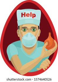 The doctor will help anyone with bowel problems, he holds an enema in his hand to cleanse the body or to smile